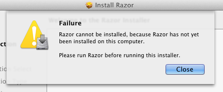 Razor impossible installation requirement